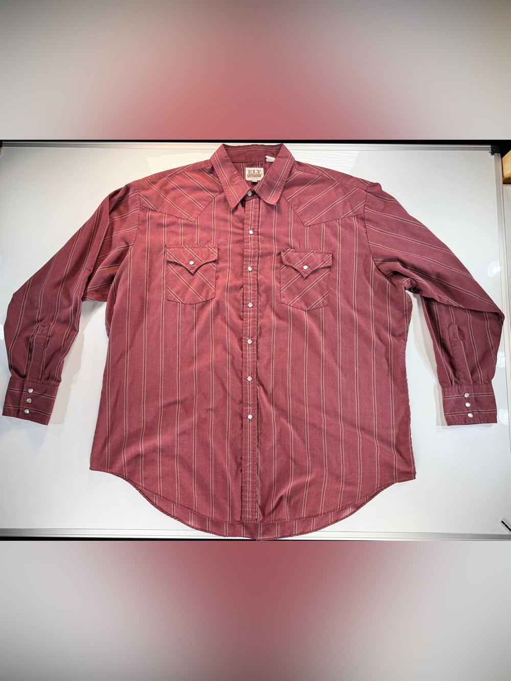 ELY CATTLEMAN Men's XXL Western Pearl Snap Long Sleeve Shirt Striped Burgundy